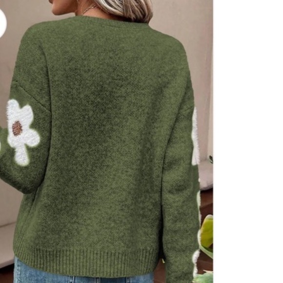 Green floral crewneck sweater - Picture 2 of 4